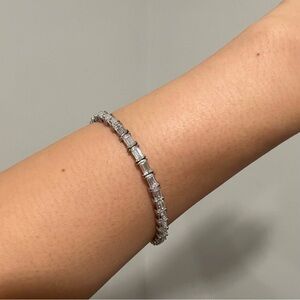 NEW Diamonique Sterling Silver Baguette Tennis Bracelet